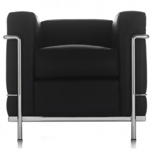 Czarny Fotel Skóra Naturalna Inspirowany Projektem LC2