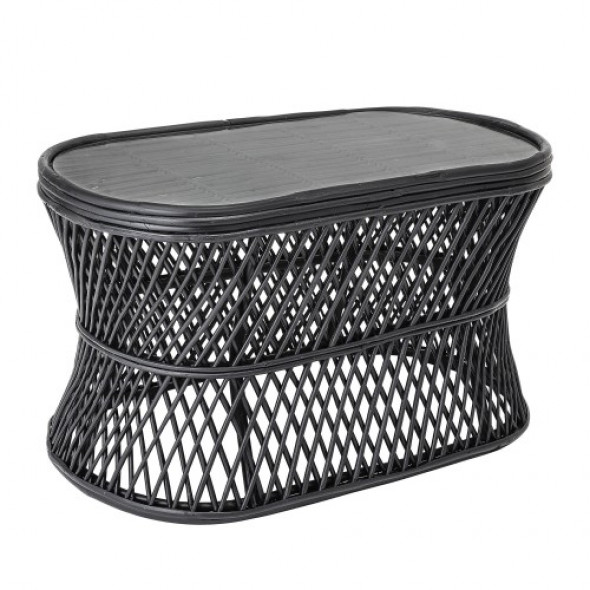 Czarny pleciony z trzciny stolik kawowy