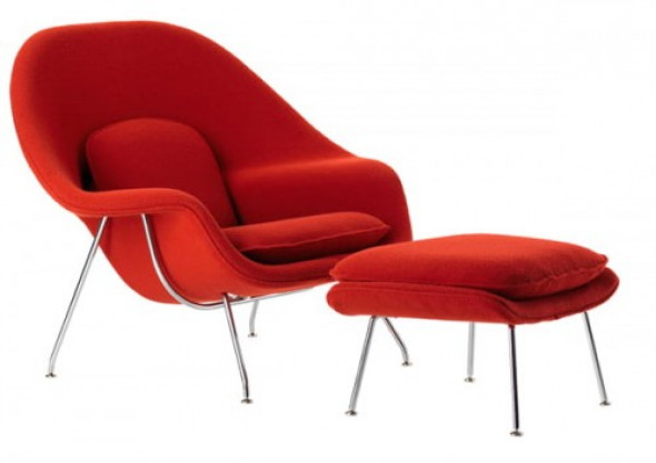 Czerwony Fotel Wełna Naturalna Inspirowany Projektem Womb Chair