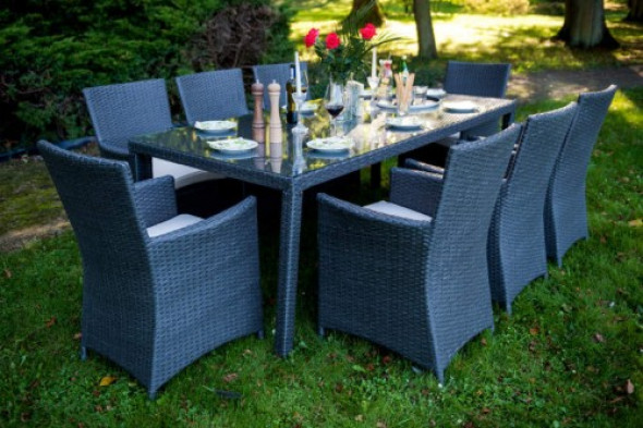 Duży zestaw ogrodowy jadalniany szary 8 foteli