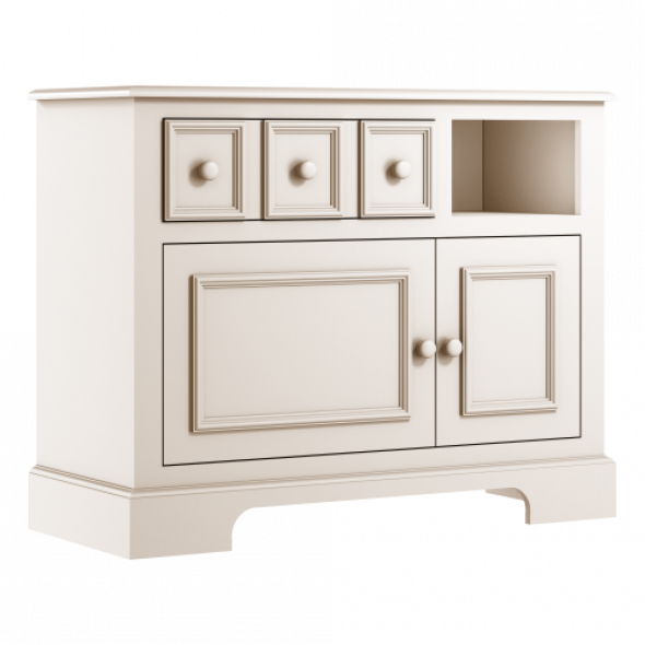 Elegancka komoda dziecięca z szafkami w kolorze kości słoniowej