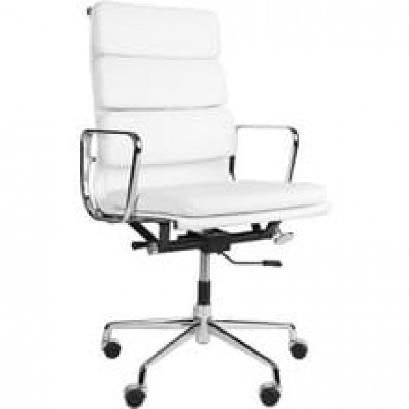 Fotel biurowy CH inspirowany proj. EA219 - wysoki - biała skóra