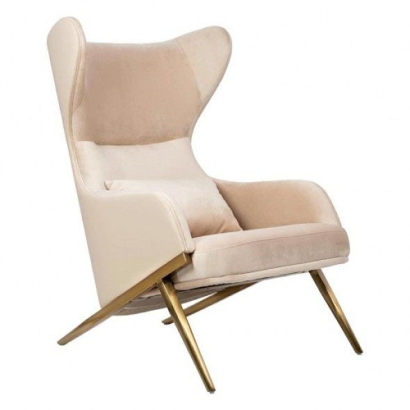 Fotel Hampton beżowy aksamit złote nóżki