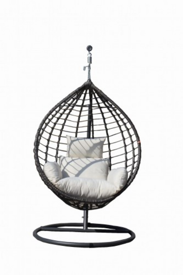 Fotel ogrodowy kokon szary z poduszką ecru