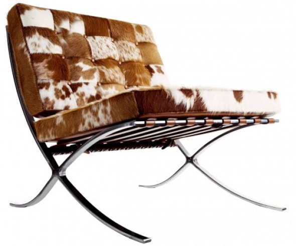 Fotel Skóra Naturalna Z Włosiem Pony Insp. Proj. Barcelona