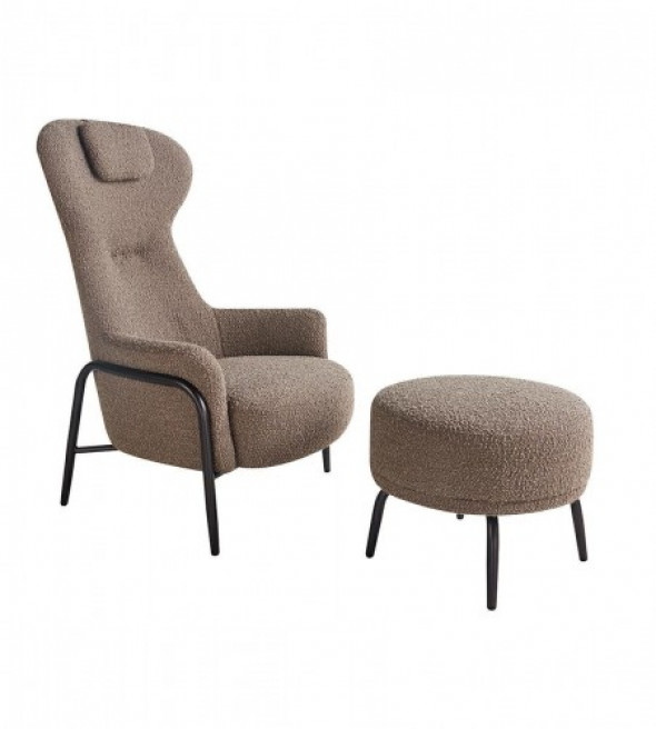 Fotel TEDDY GRAND z podnóżkiem - tkanina ciemny brąz, podstawa czarna