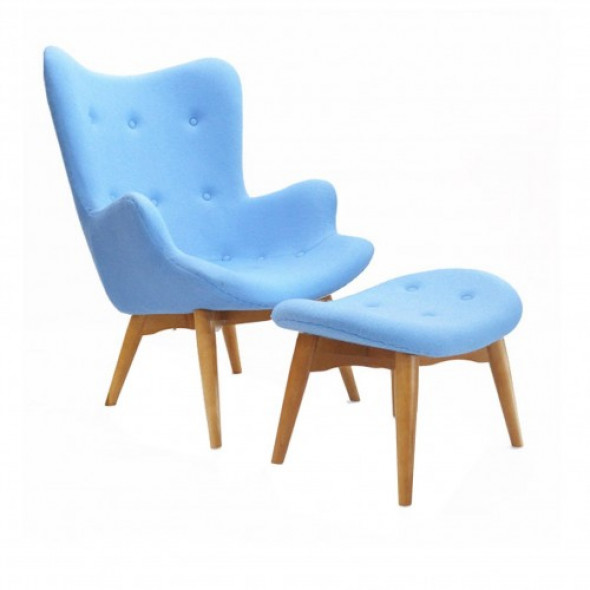 Fotel z podnóżkiem - inspirowany proj. Grant Featherston - błękitny