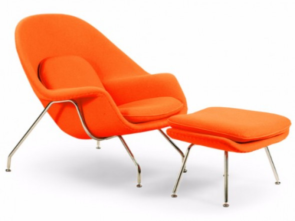 Fotel z podnóżkiem Wełna Naturalna Inspirowany Projektem Womb Chair