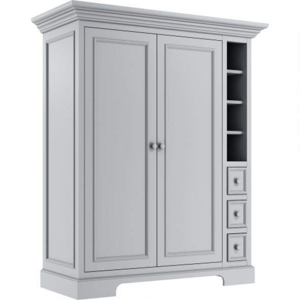 Grafitowa klasyczna szafa dwudrzwiowa uzupełniona szufladkami