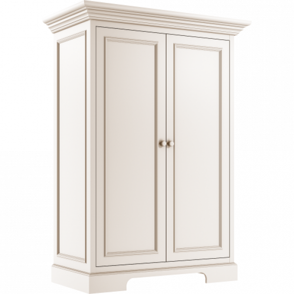 Klasyczna szafa dwudrzwiowa z eleganckim frezowaniem w kolorze kości słoniowej