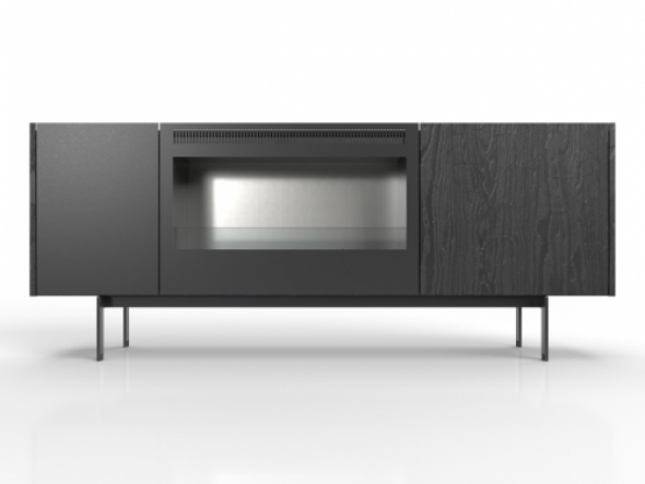 Komoda z kominkiem Sintesi szkocka sosna czarna i płyta przypominająca skórę