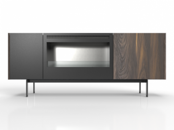 Komoda z kominkiem Sintesi szkocka sosna i płyta przypominająca skórę