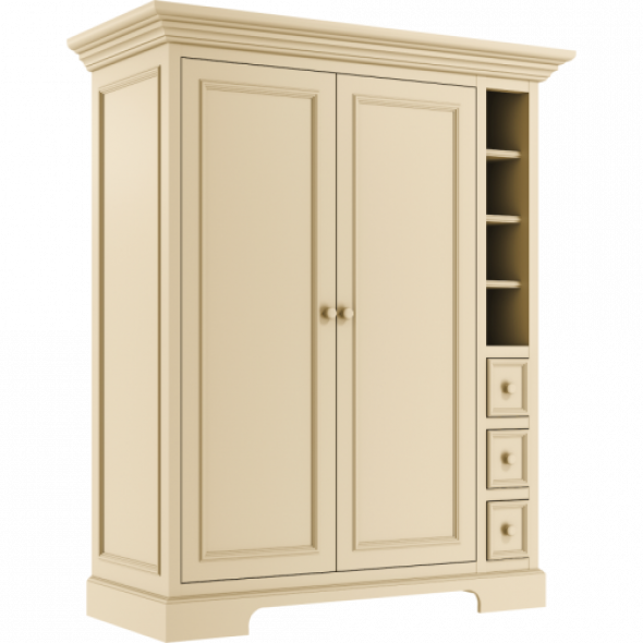 Kremowa klasyczna szafa dwudrzwiowa z uzupełniona szufladkami