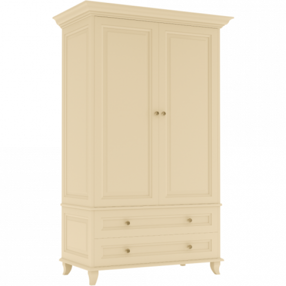 Kremowa szafa Glamour z frezowaniami i 2 dolnymi szufladami