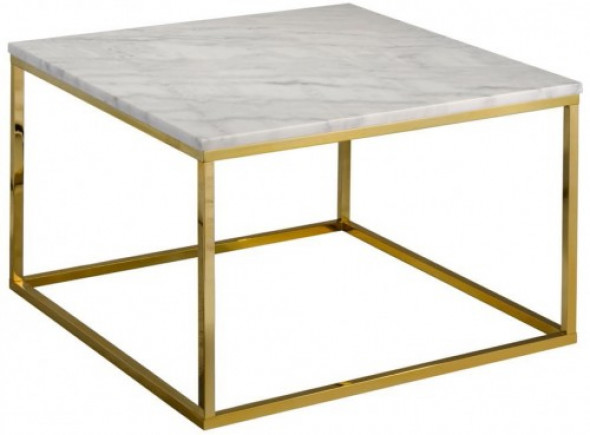 Kwadratowy stolik kawowy Accent biały marmur podstawa złota lśniąca