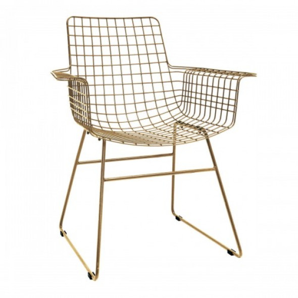 Metalowy fotel druciany Wire w kolorze mosiądzu