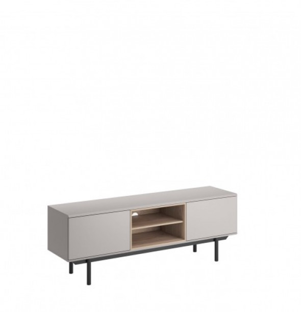 Nowoczesna szafka RTV szara 150 na czarnych metalowych nóżkach