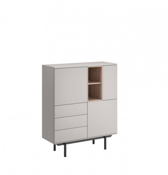 Nowoczesna wysoka komoda szara na metalowych czarnych nóżkach 100