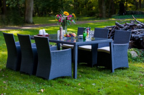 Ogrodowy zestaw jadalniany szary 6 foteli