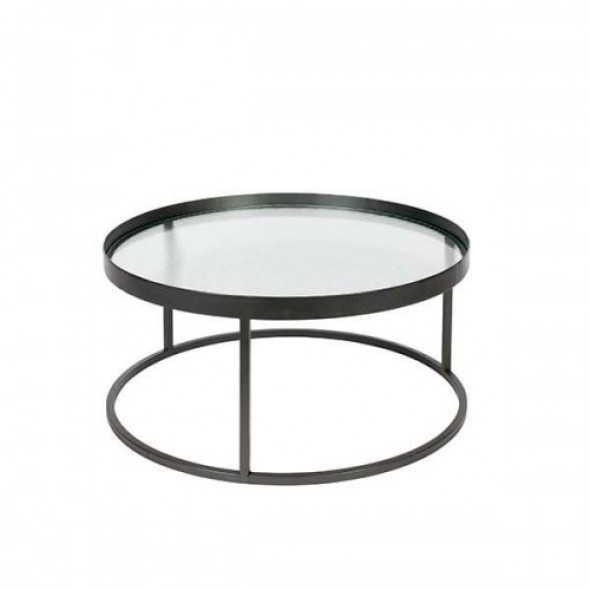 Okrągły metalowy stolik kawowy Boli ze szklanym blatem Dutchbone