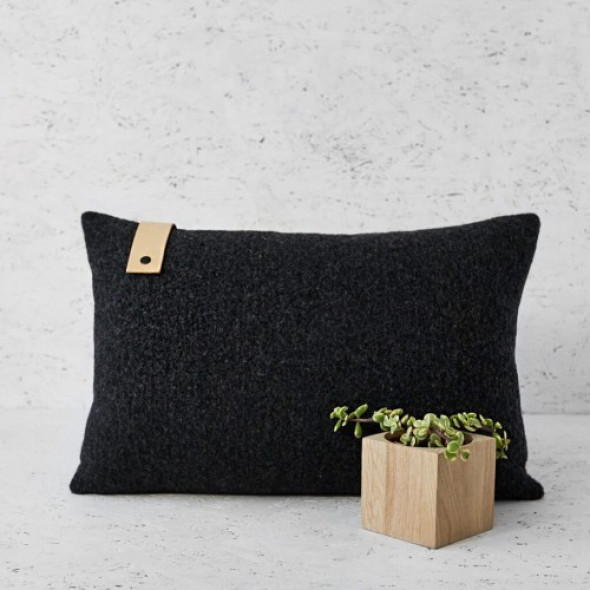 Poduszka wełna i skóra antracytowa
