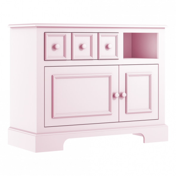 Różowa elegancka komoda dziecięca z szafkami