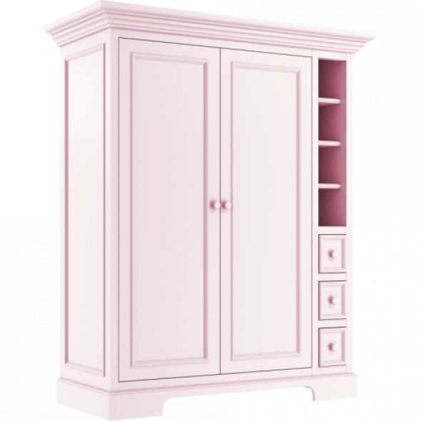 Różowa klasyczna szafa dwudrzwiowa uzupełniona szufladkami