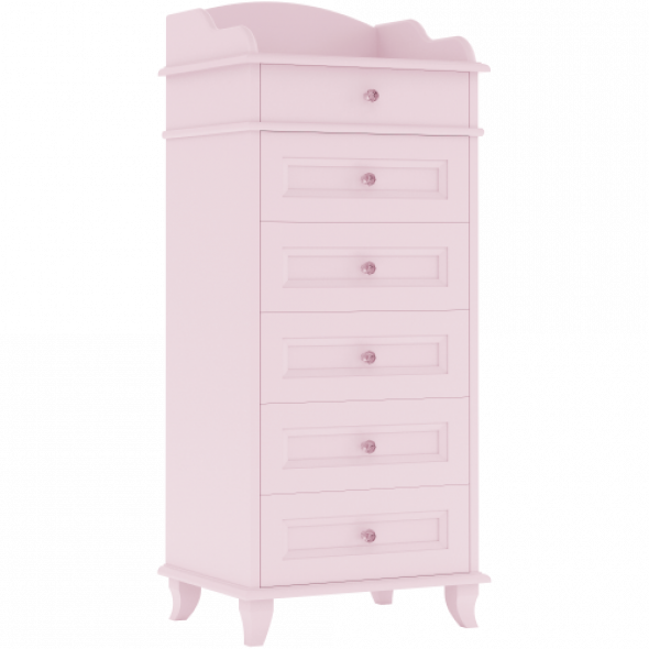 Różowa wysoka komoda dziecięca Glamour z szufladami