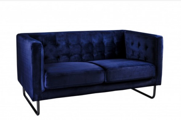 Sofa 2 osobowa aksamitna Meno granatowy, czarna podstawa