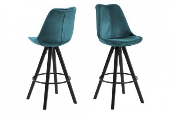 Stołek barowy aksamit Dima VIC morski/nogi czarne Actona