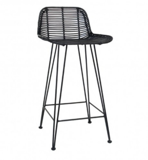 Stołek barowy rattanowy czarny