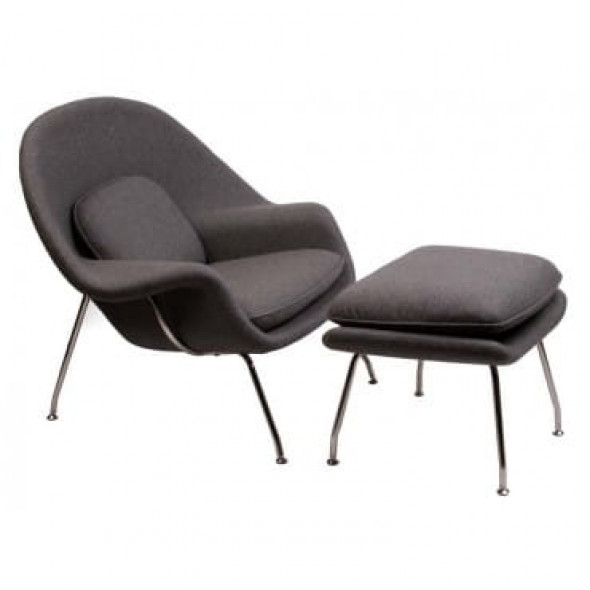 Szary Fotel Wełna Naturalna Inspirowany Projektem Womb Chair