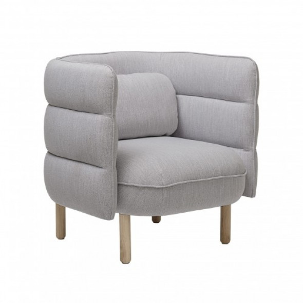 Szary skandynawski fotel z wałeczkami