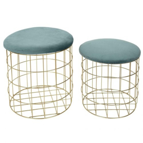 Zestaw Puf koszy Karin morski/ złoty