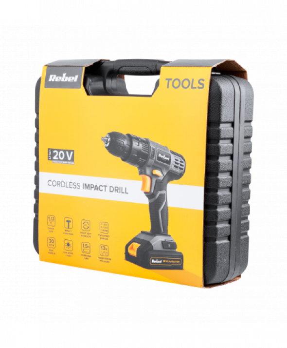 Akumulatorowa wiertarko-wkrętarka udarowa 20V 2A box