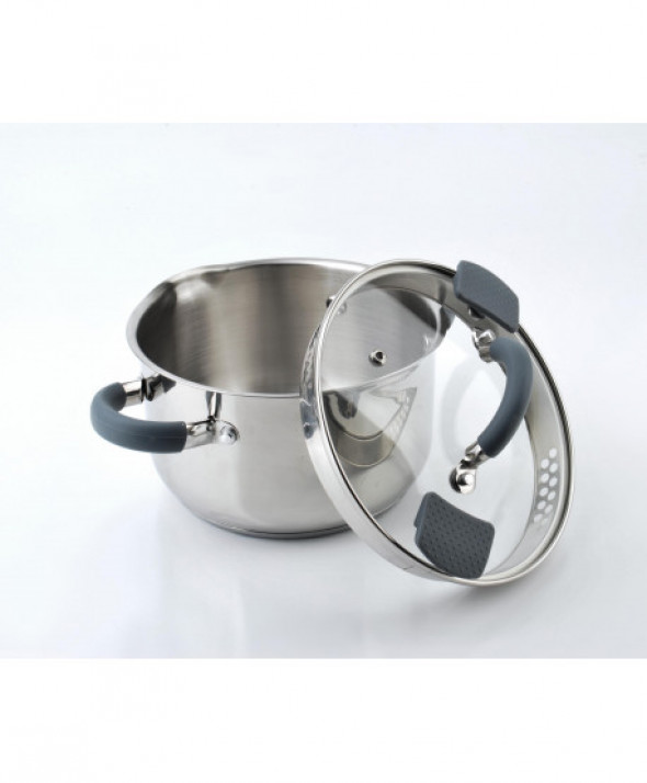 BASIC STEEL Garnek 18cm z silikonowymi uchytami 2,6l i pokrywą
