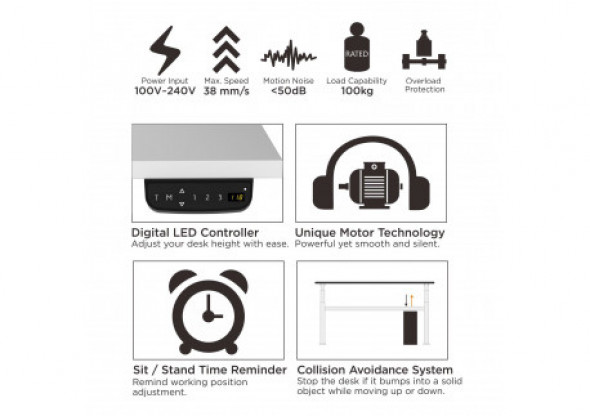 Biurko elektryczne  Maclean  regulacja wysokości , max wys 125cm 100 kg - bez  blatu kolor szary do pracy stojąco siedzącej  MC-