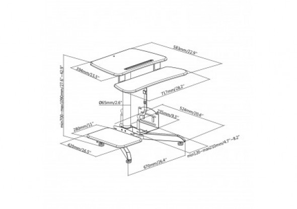 Biurko stacja robocza sprężyna gazowa regulacja wys, Maclean MC-848 max wys 109cm  - do pracy stojąco siedzącej