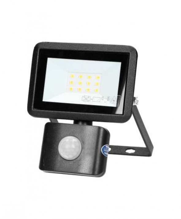 BULLED S 10W naświetlacz z PIR, 800lm, IP44, 4000K, Alu+szkło