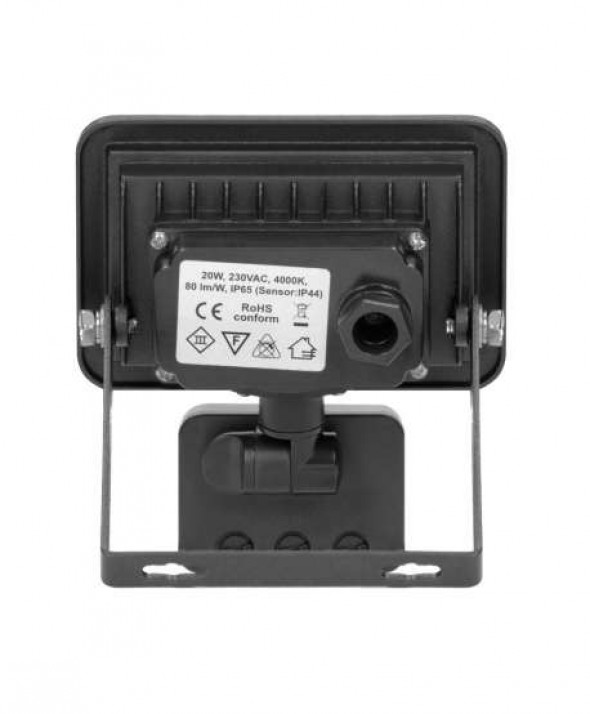 BULLED S 20W naświetlacz z PIR, 1600lm, IP44, 4000K, Alu+szkło