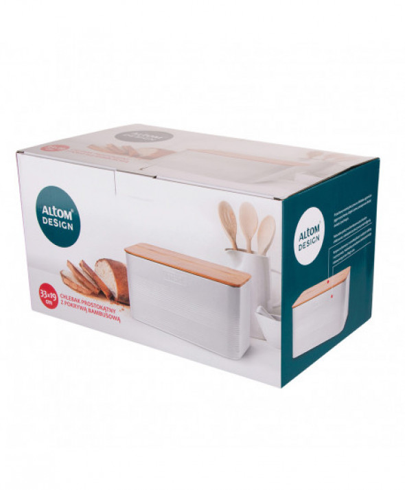 Chlebak metalowy z pokrywą bambusową biały