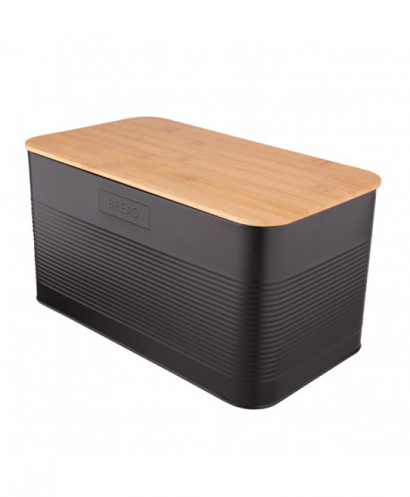 Chlebak metalowy z pokrywą bambusową  czarny