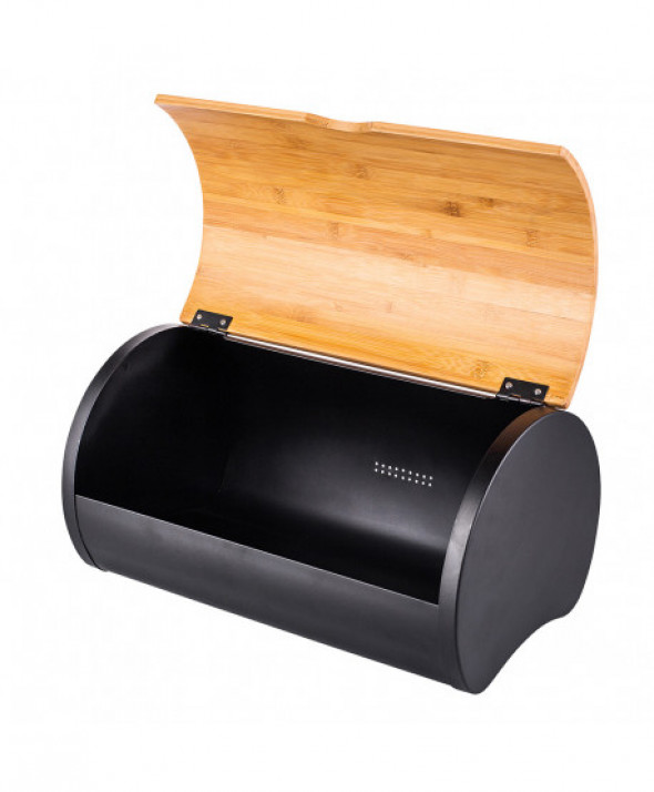 Chlebak / pojemnik na chleb i pieczywo metalowy z pokrywką bambusową czarny