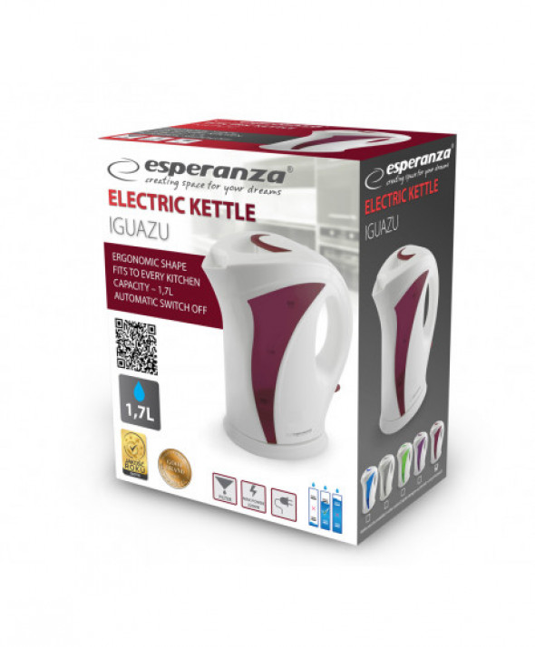 Czajnik elektryczny Esperanza Iguazu EKK018R (2200W 1.7l  kolor biały, kolor czerwony)