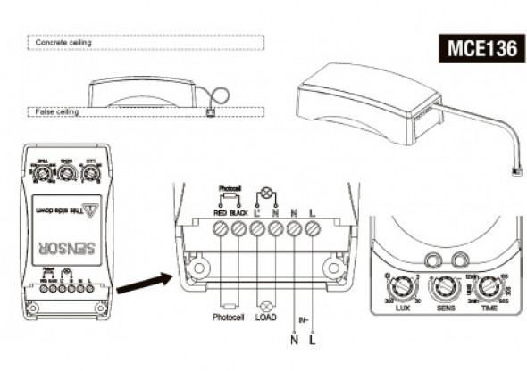 Czujnik ruchu Maclean  mikrofalowy z zewnętrznym sensorem zmierzchowym 1200W zasięg 1m-8m  MCE136