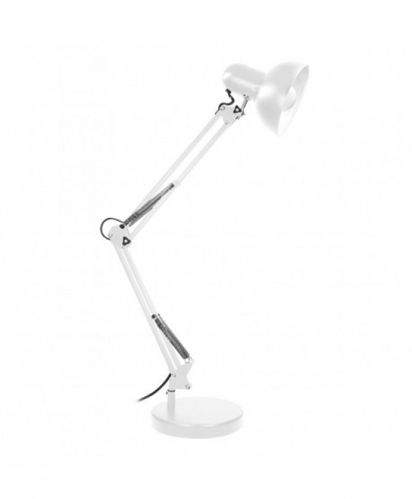 DEON, lampa biurkowa, 60W, E27, wysoka, stal, biała