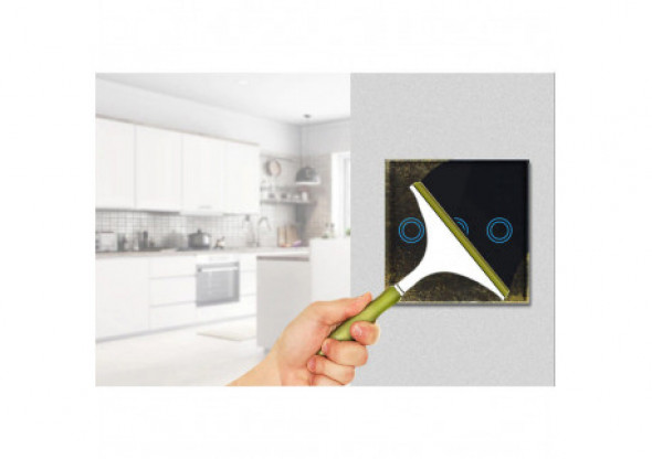 Dotykowy włącznik światła, potrójny, szklany, czarny z okrągłym przyciskiem Maclean Energy MCE705B, wymiary 86x86mm, z podświetl