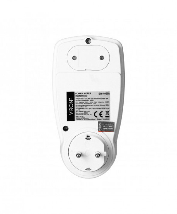Dwutaryfowy watomierz, kalkulator energii z wyświetlaczem LCD, 2 oddzielne taryfy, wewnętrzny akumulator, wersja Schuko