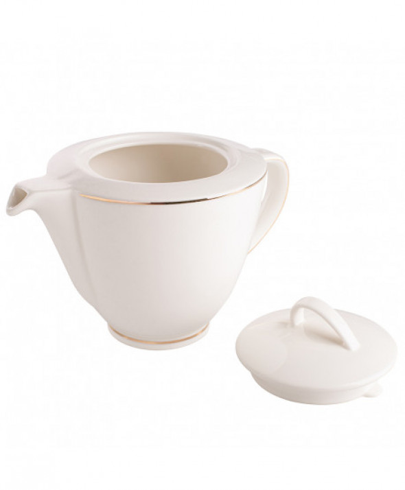 Dzbanek do herbaty i kawy porcelanowy MariaPaula Nova Ecru Złota Linia kremowy 1,3 l