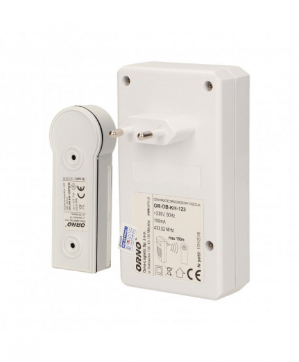 Dzwonek bezprzewodowy DISCO AC, sieciowy, learning system, 1 dźwięk, 100m